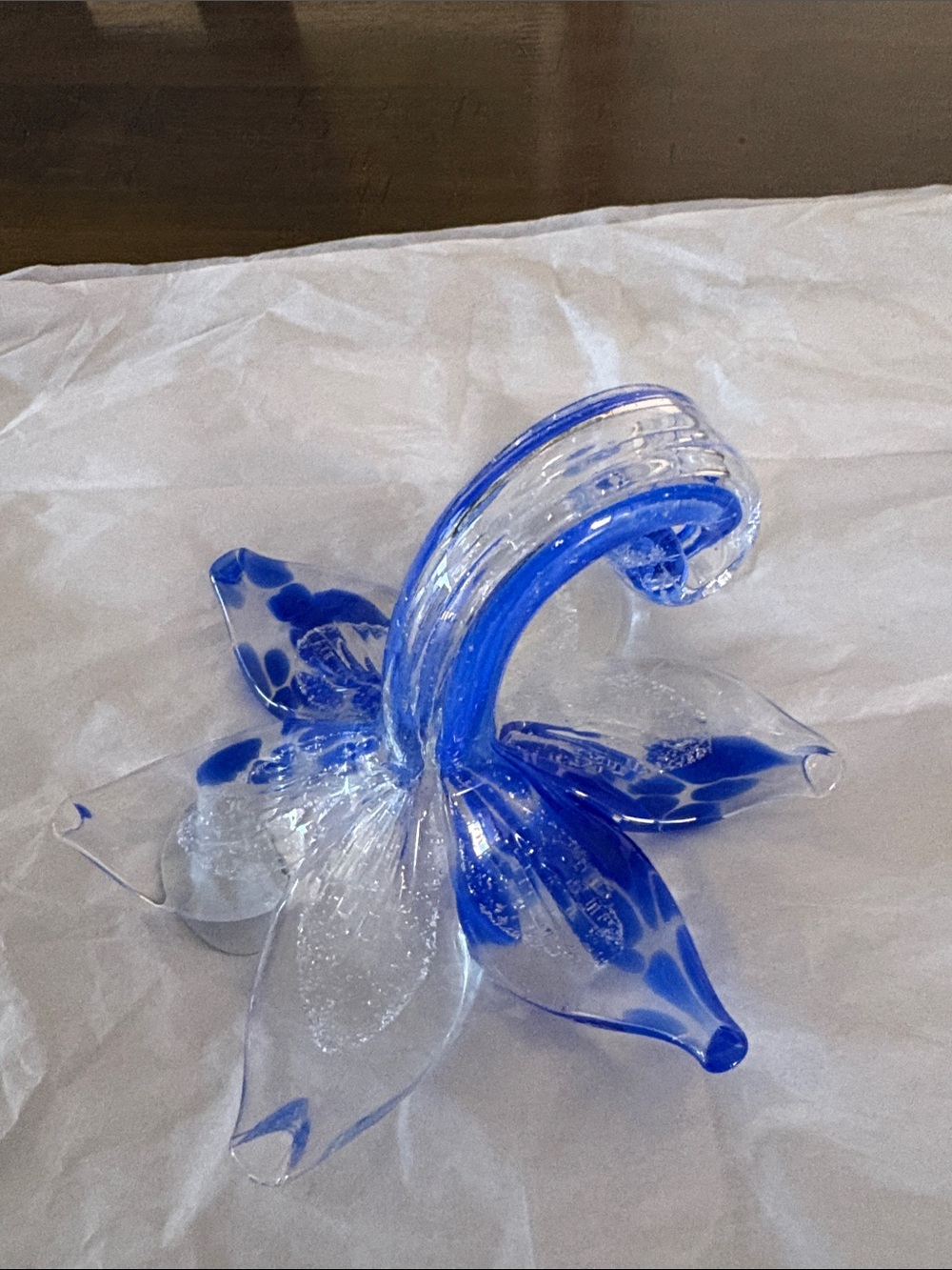 - Italian Murano Art Glass Blue Clear silver
 Colors Pedals 6 pedals Handmade - Picture 6 of 7